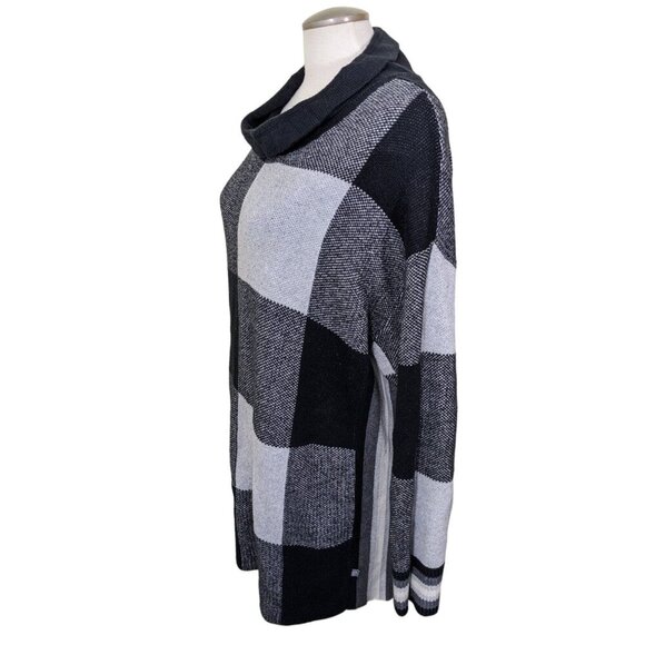 T by Talbots Cowl Neck Sweater Womens XL Black Buffalo Plaid Long Sleeve Tunic - Picture 2 of 7